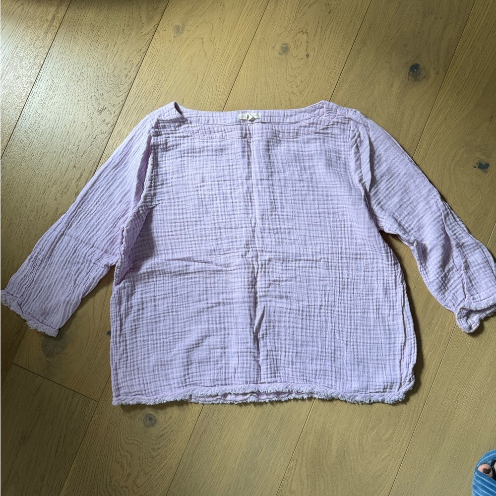 Eileen Fisher Boxy Purple lavender 3/4 Sleeve gauzy muslin Blouse top shirt L